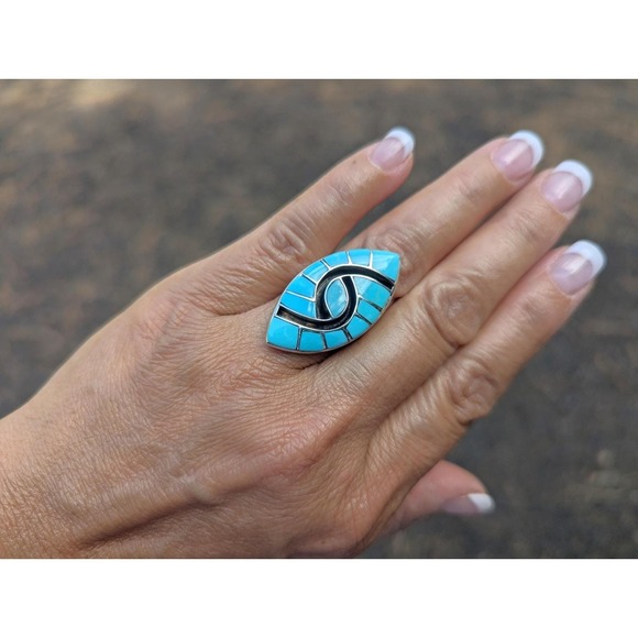Native American Zuni‎ Hummingbird Ring Kingman Turquoise Jewelry Sz 8.75US**
